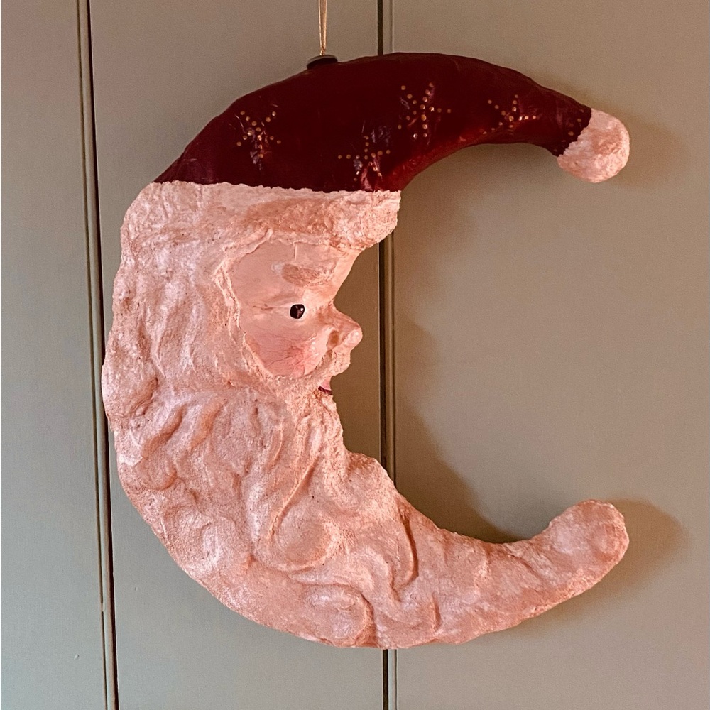 Hand Painted Paper Mache Santa Moon